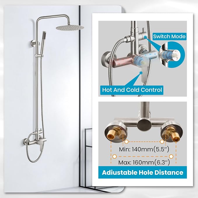gotonovo Outdoor Shower Fixtures SUS304 Stainless Steel Rain Shower Kit Faucet - Image 4