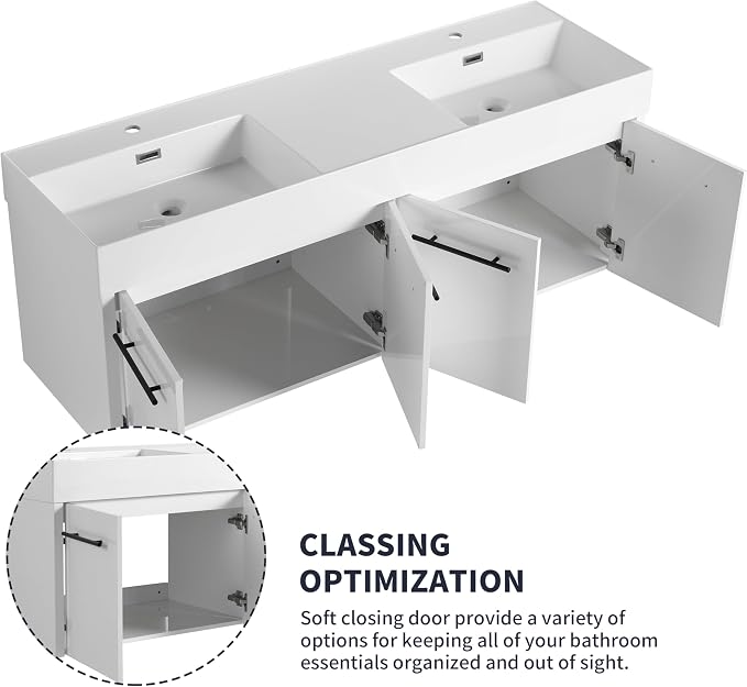 60” Wall Mounted Bathroom Vanity, Bathroom Cabinet - Image 4