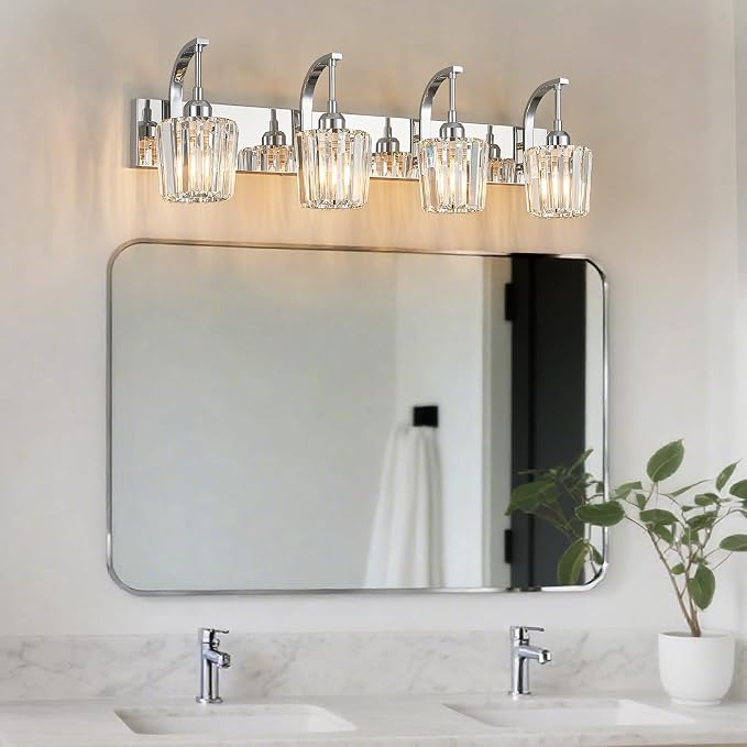 Modern Bathroom Vanity Light, 4-Light Chrome Wall Sconce - Image 6