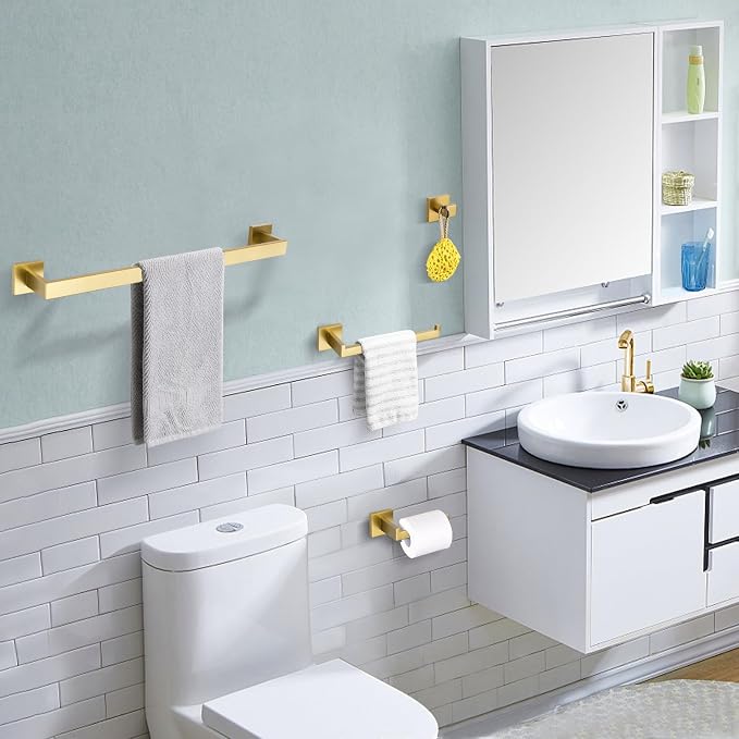 TURS 5-Pieces Bathroom Hardware Accessories Set Stainless Steel Brushed Gold - Image 7