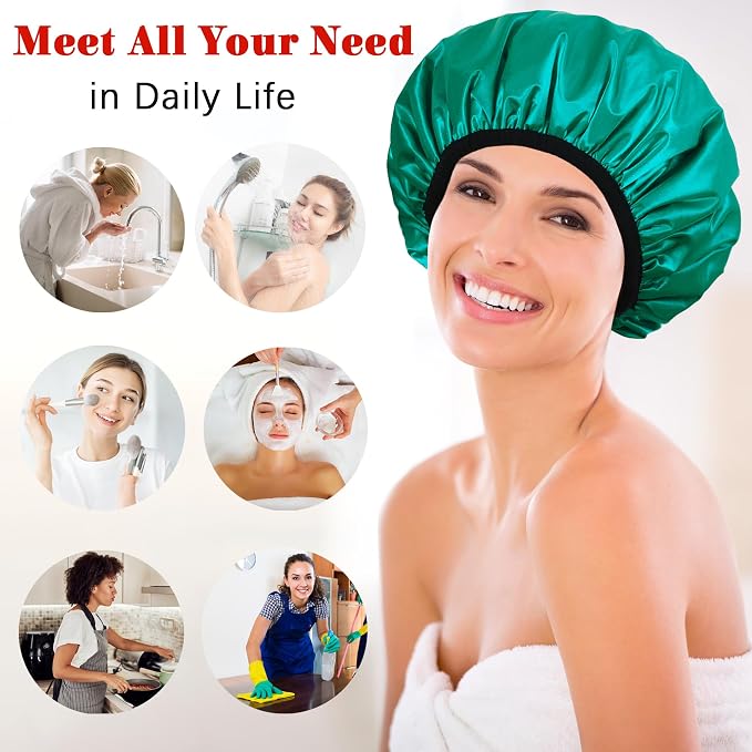 Shower Cap Reusable Waterproof, Terry Lined Shower Caps - Image 6