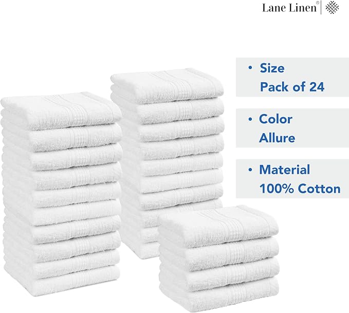 LANE LINEN 100% Cotton Washcloths 24 Pack - Image 8