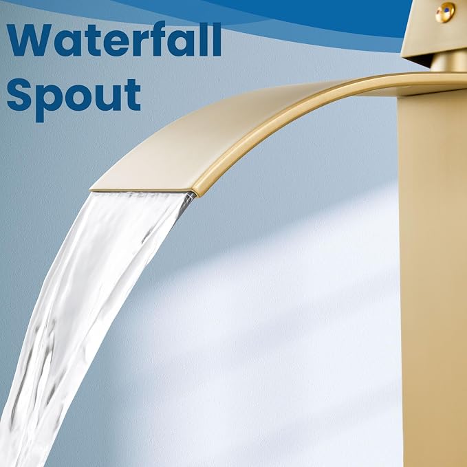 Airuida Brushed Gold Waterfall Spout Single Handle Bathroom Sink Faucet Single - Image 8