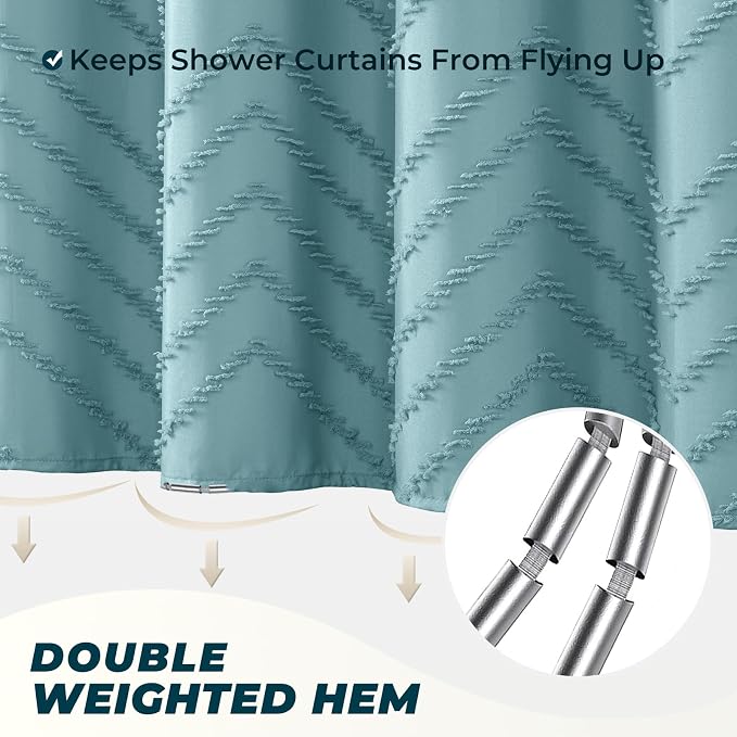 Teal Shower Curtain Boho Farmhouse Shower Curtain 72 x 72 Tufted Chevron - Image 4