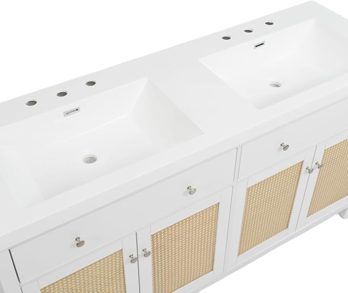 60" Bathroom Vanity with SMC Double Sink, Modern Large Storage Space with 2 - Image 9