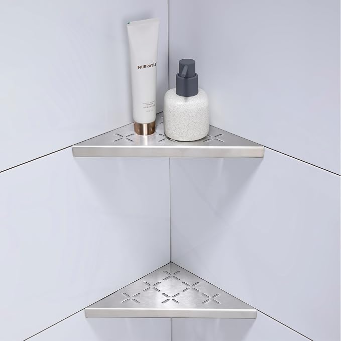 8" Corner Shower Shelf, Recessed Corner Shelf Organizer Rack, No Drilling by XiarnotogiHome