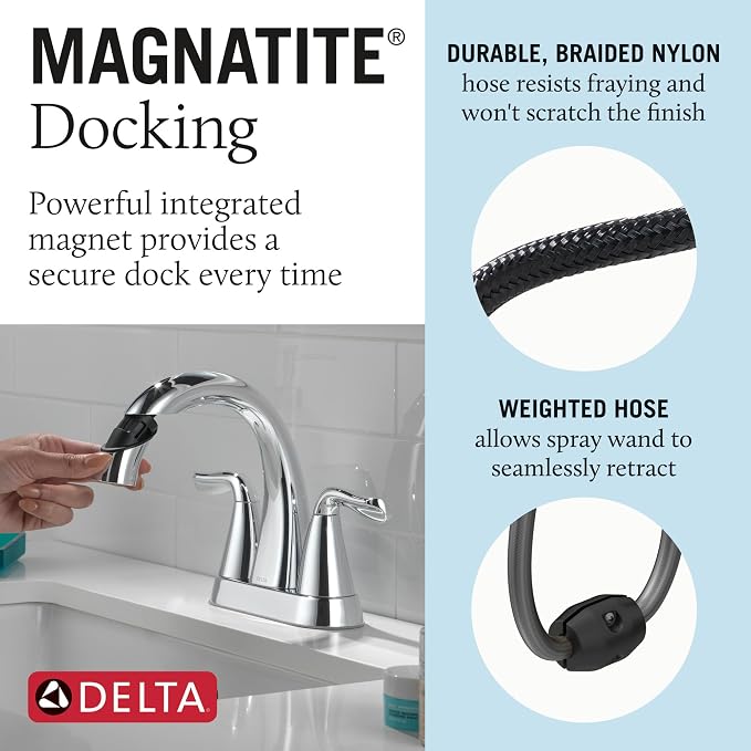 Delta Arvo Pull-Down Centerset, Chrome Bathroom Sink Faucet - Image 3
