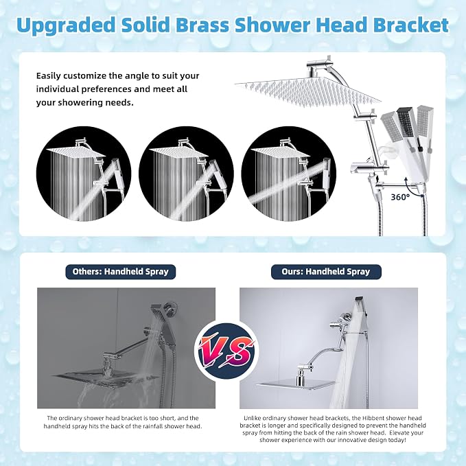 Hibbent All Metal CUPC Certified 12'' Rainfall Shower Head, Dual Shower Head - Image 3