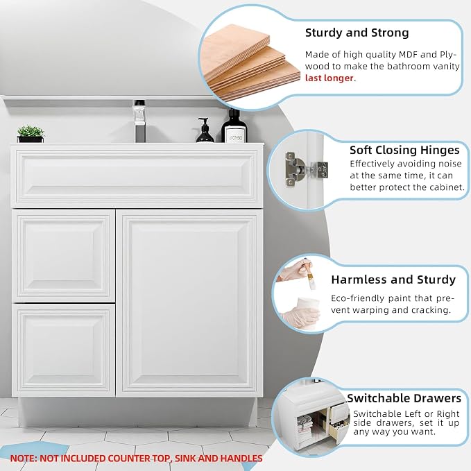 30 Inch Antique White Bathroom Vanity Unassembled, No Sink/Top/Handles Bathroom - Image 4
