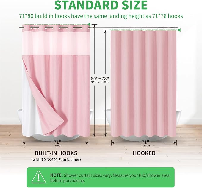 Long No Hooks Needed Linen Textured Shower Curtain - Image 7