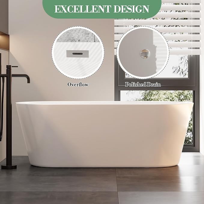67 Inch Acrylic Soaking Bathtub, Modern Stand Alone Tub - Image 6