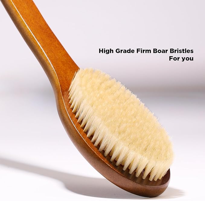 ICANdOIT-17.71Inch Natural Boar Bristles Anti-Slip Curved Long Handle Bath Brush - Image 2