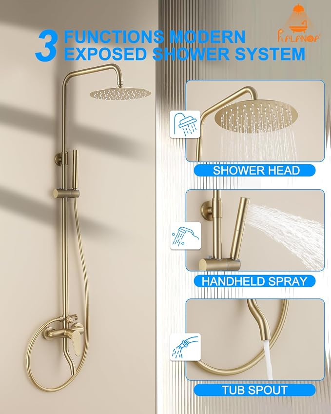 Outdoor Shower Fixture, 3 Functions Handle Tub Rainfall Shower Faucet Sets - Image 2
