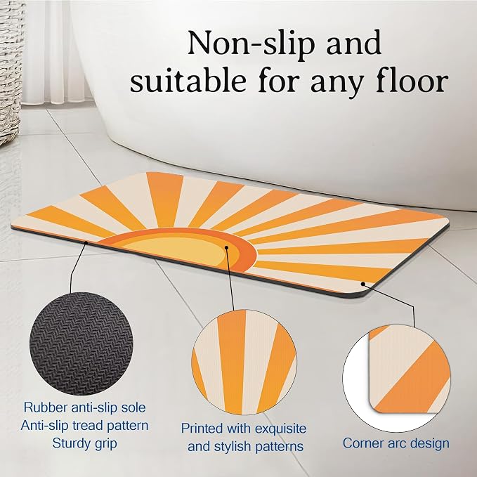 Retro Sun Bath Mat for Bathroom, Washable Cover Floor Rug Carpets Floor Mat - Image 4