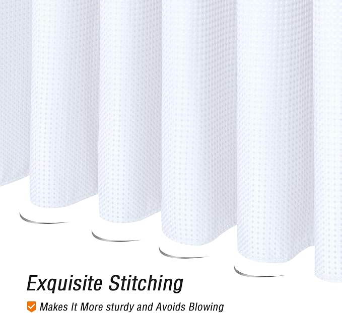 Gibelle Long Shower Curtain 72 x 78, Tall Waffle Weave Textured Fabric Shower - Image 5