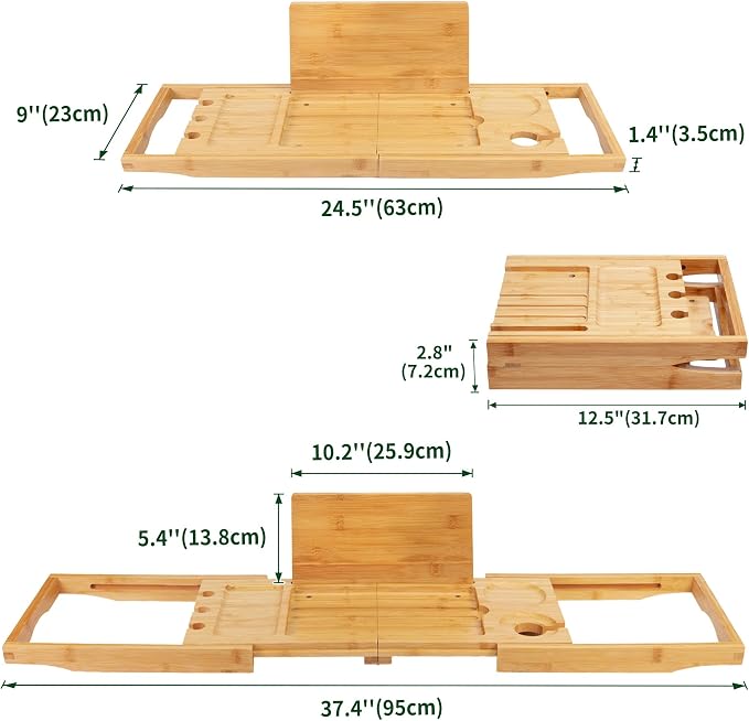 Utoplike Bamboo Bathtub Caddy Tray Bath Tray - Image 4