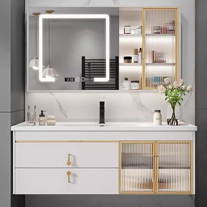 44" Bathroom Vanity with Sink, Floating Bathroom Cabinet Include Smart LED by LUTHXAY