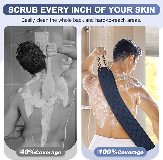 Exfoliating Back Scrubber with Handles, 38.5 Inch Double-Sided Back Exfoliator - Image 2