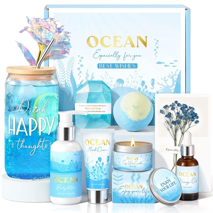 Birthday Gifts for Women, Relaxing Spa Gift Baskets for Women, Ocean Scented by GiftPeak
