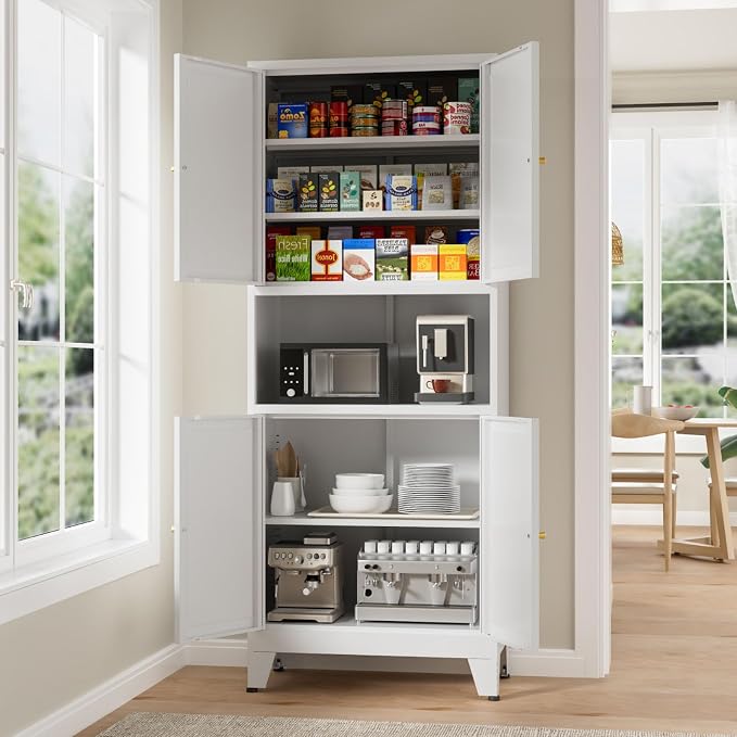 Metal Kitchen Pantry Cabinet, Freestanding Cupboards - Image 6