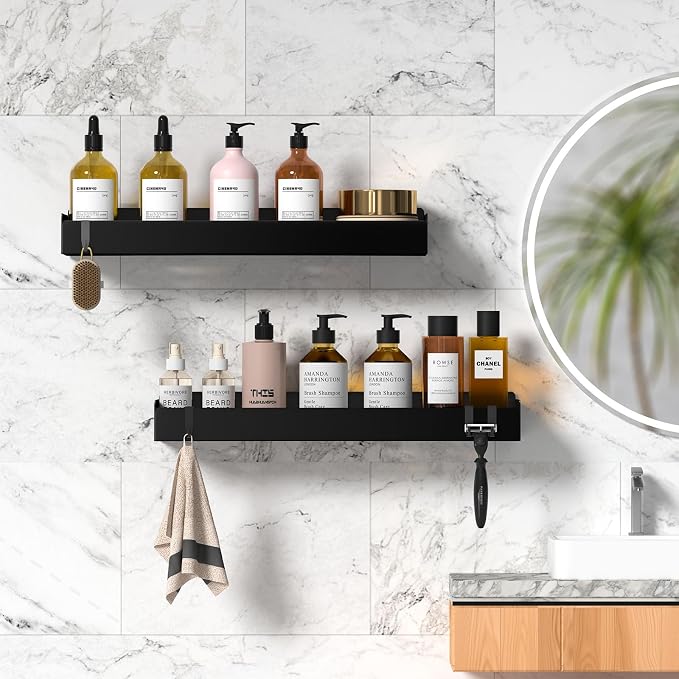 Shower Caddy Black, 40cm Adhesive Shower Shelve - Image 5