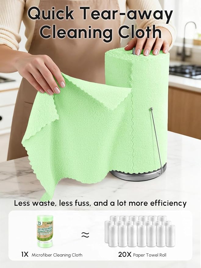 Microfiber Cleaning Cloths Roll, 75 Pack Tear Away Microfiber Towels Roll - Image 2