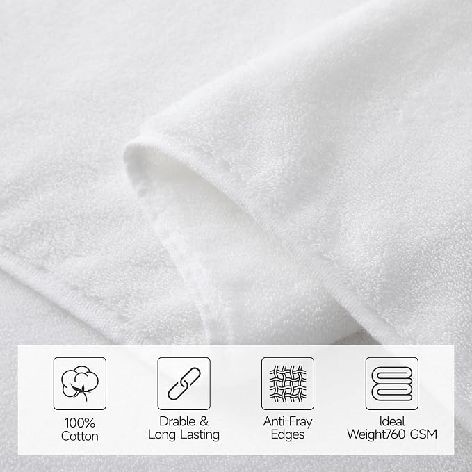REDKISS Large Bath Towels Set 2 Piece, 100% Cotton, 31x63 in, Heavyweight 760G - Image 4