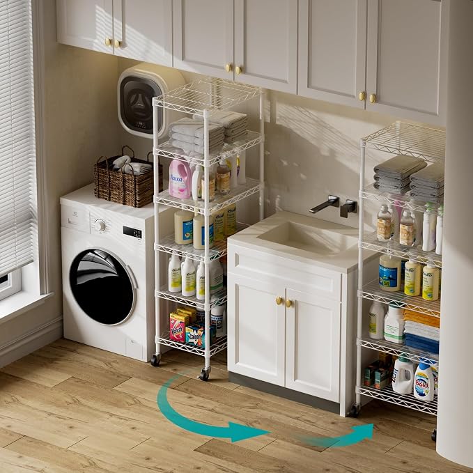 SINGAYE 6 Shelves Storage Shelf Wire Closet Bathroom Organizers Metal Pantry - Image 4