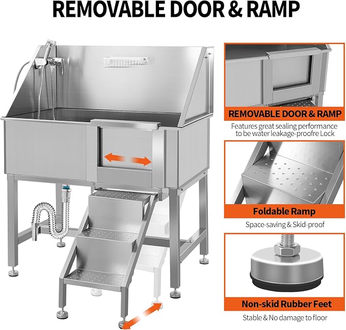 38 Inch Dog Grooming Bathtub Station, Professional Stainless Steel Wash Shower - Image 3