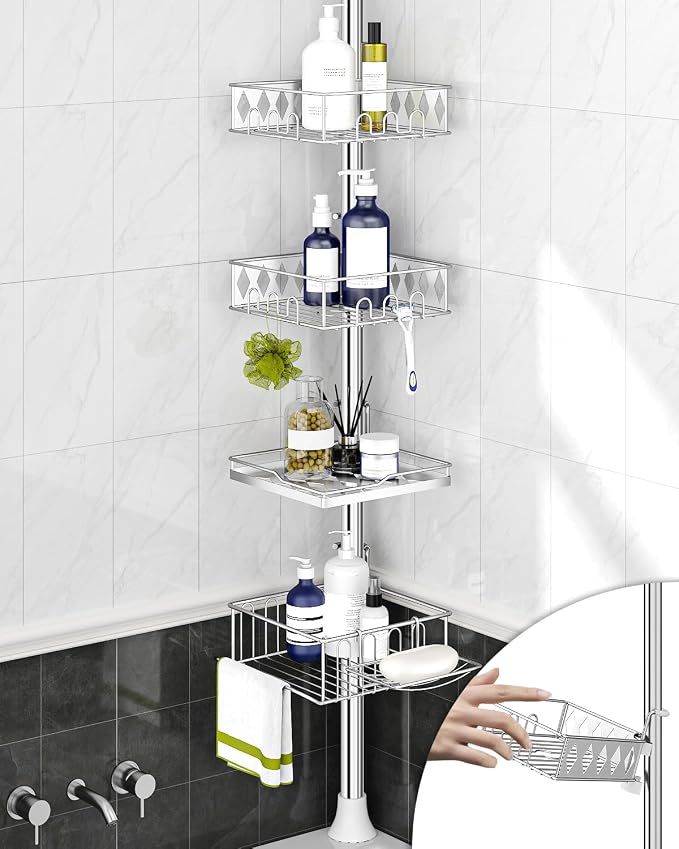 SElRIONE Corner Shower Caddy Tension Pole, Quick Setup, Rust-Free Bathroom by SEIRIONE