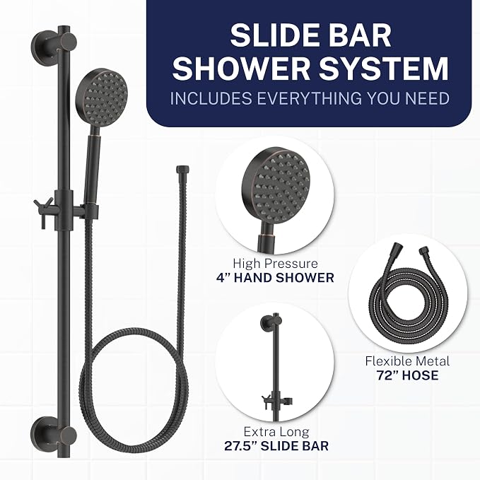 HammerHead Showers® SOLID METAL 27.5 Inch Shower Slide Bar Set and Handheld - Image 3