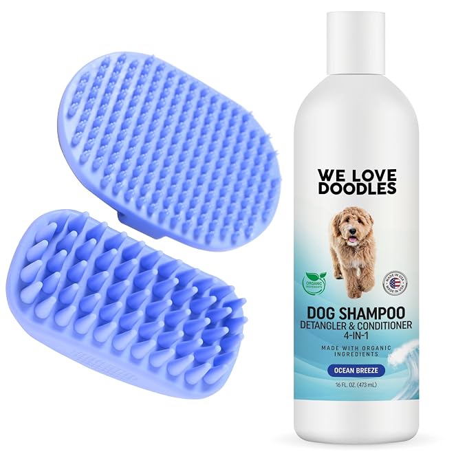 We Love Doodles 2 PACK Pet Rubber Bath Brush and Dog Shampoo by WeLoveDoodles