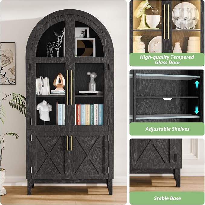 74.8”H Arched Storage Cabinet, 5-Tier Arched Kitchen Pantry - Image 4