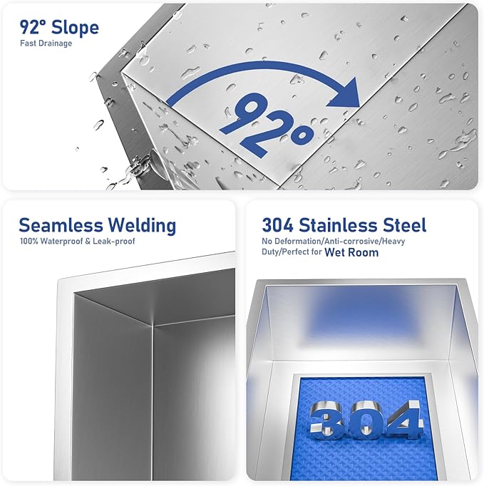 Stainless Steel Shower Niche 24"×8" Brushed - Image 7
