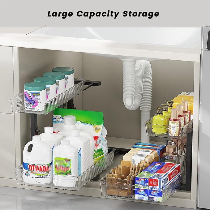 Under Sink Organizer, 2 Tier Pull Out Storage Organizer, Slide Out Storage Shelf - Image 8