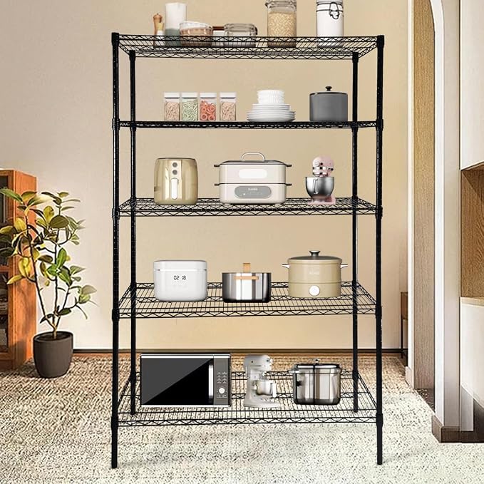 Heavy Duty 5-Tier Wire Shelving Adjustable Shelves Unit Metal Storage Rack Flat - Image 2