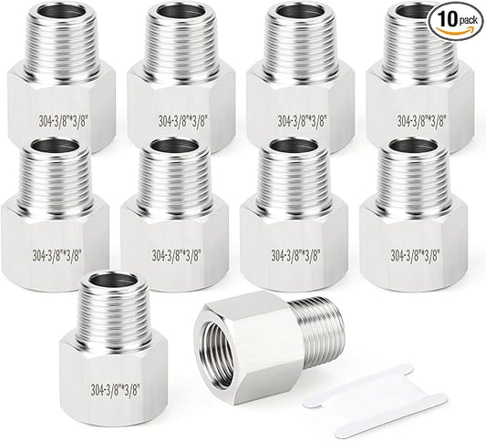 TAISHER 10PCS 304 Stainless Steel Pipe Fitting, 3/8" NPT Male x 3/8" NPT Female by TAISHER