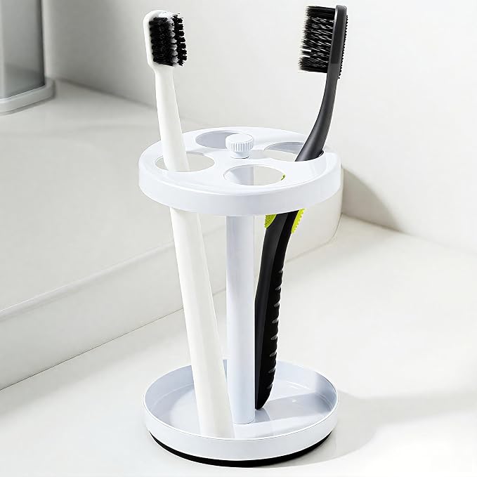 White Stainless Toothbrush Holder Stand: Rustproof Bathroom Countertop Organizer by Unknown