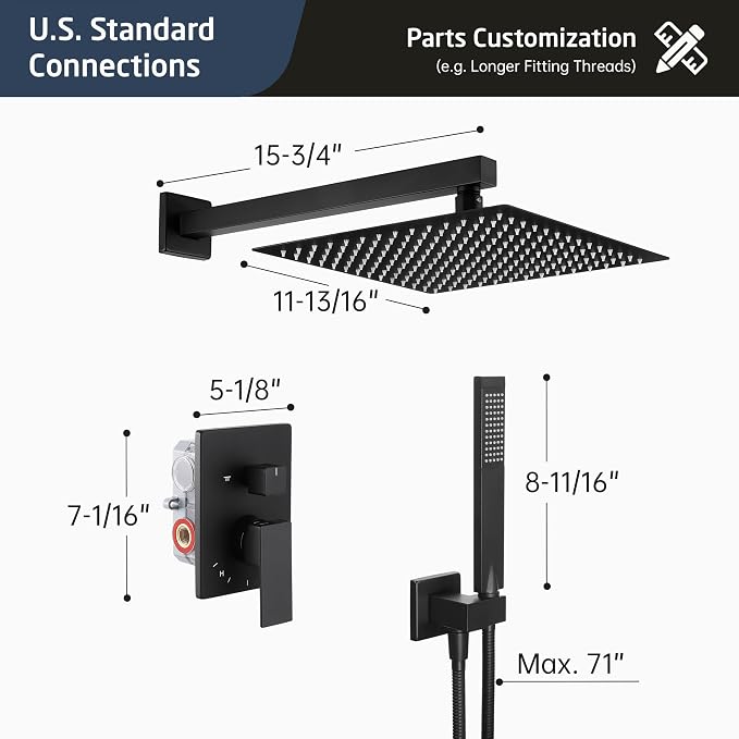 KES Shower Faucet, Shower Faucets Sets Complete 12 Inch Rain Shower Head - Image 7