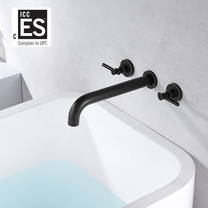 SUMERAIN Two Handle Wall Mount Tub Faucet Oil Rubbed Bronze Bathtub Faucet Set - Image 2