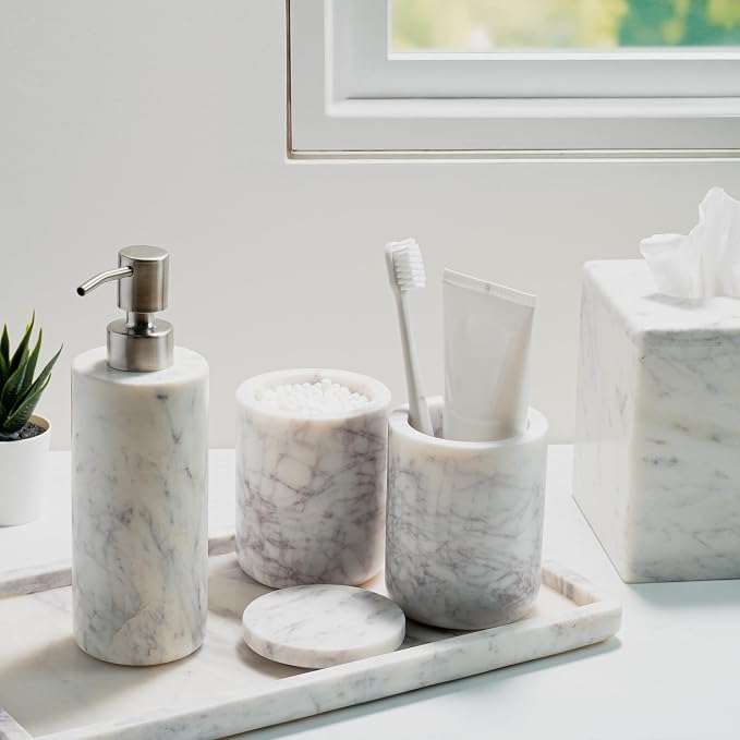Cork & Mill Marble Bathroom Accessories Set, Complete 3 Piece Set - Image 3