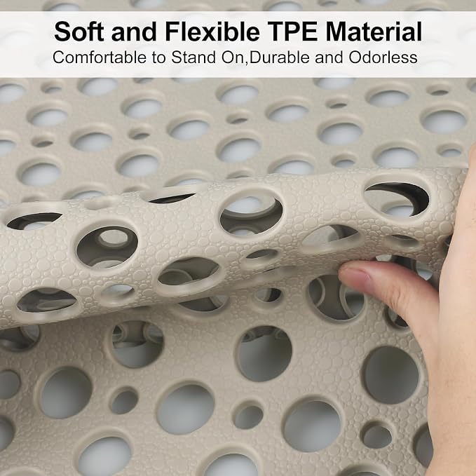 Anti Slip Shower Mat with Suction Cups, 31.5x47.2 Inch Quick Drain TPE Non Slip - Image 5