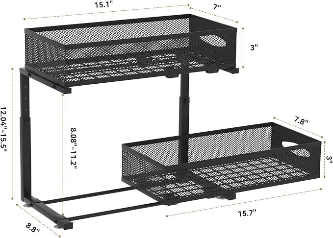 2 Pack Under Sink Organizer, 2 Tier Pull Out Sink Shelf, Cabinet Organizer - Image 2