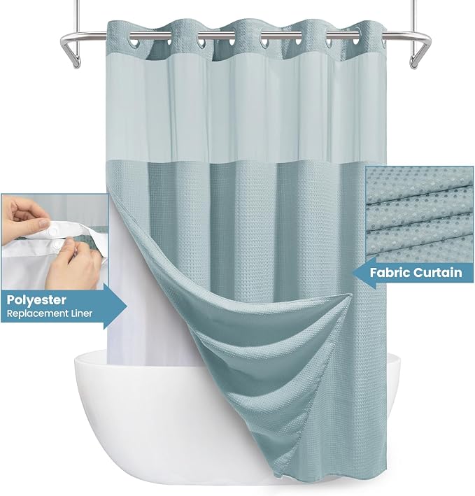Fog Blue Long No Hook Shower Curtain - Image 4