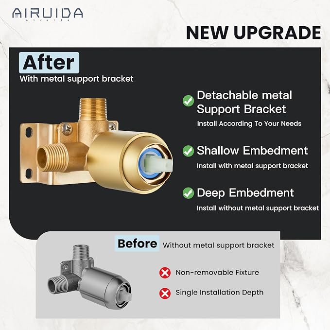 Airuida Square Single-Function Brass Faucet Shower Rough-in Valve Male Thread - Image 5