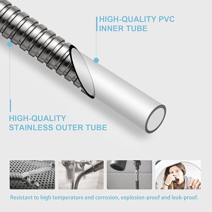 OFFO Shower Hose, 198 in Kink Free Stainless Steel Shower Hose Attachment - Image 4