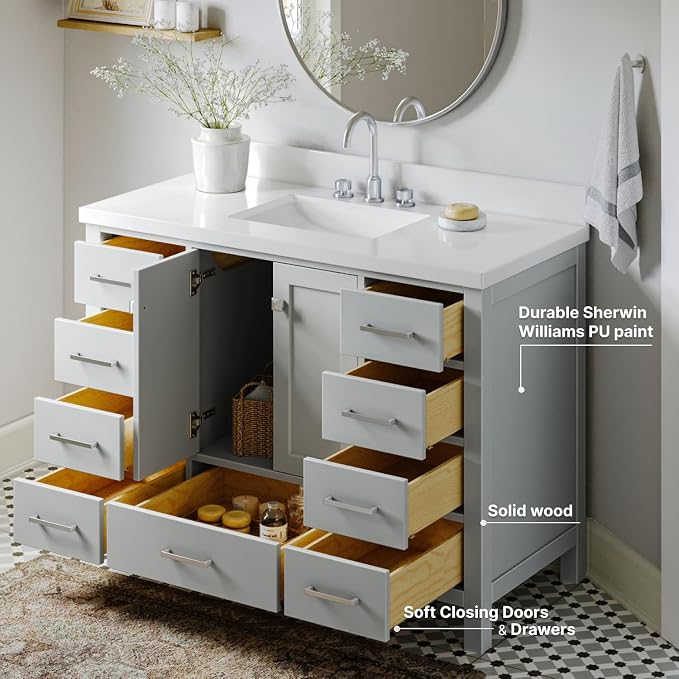 ARIEL Cambridge 49" Grey Bathroom Vanity - Image 4