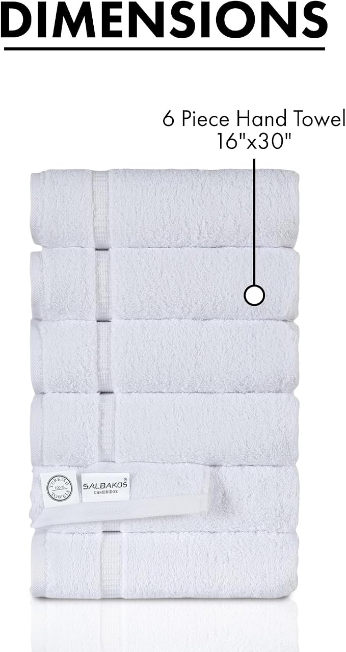SALBAKOS 100% Turkish Cotton Hand Towel Set of 6 16x30 inch | Heirloom Quality - Image 5