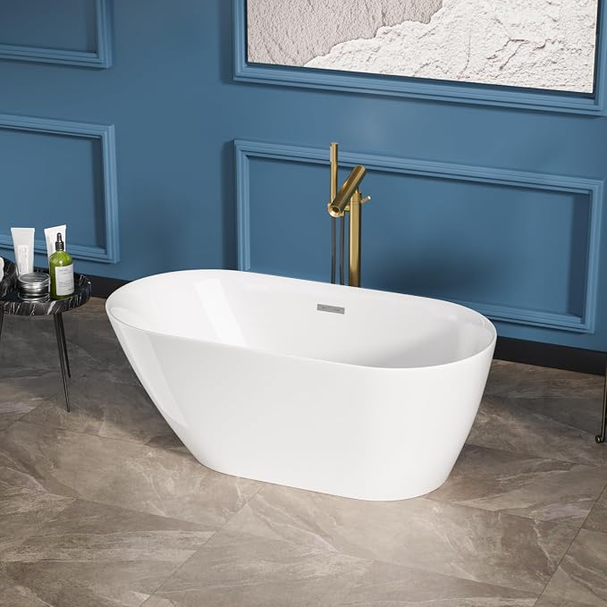 Sarlai 59 Inch Acrylic Freestanding Soaking Bathtub Contemporary Soaking White - Image 3