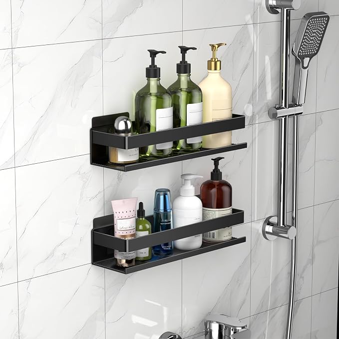 Aluminum Shower Caddy 2-Pack 11.8in, Stick-on Bathroom Rack, Thickened and - Image 4